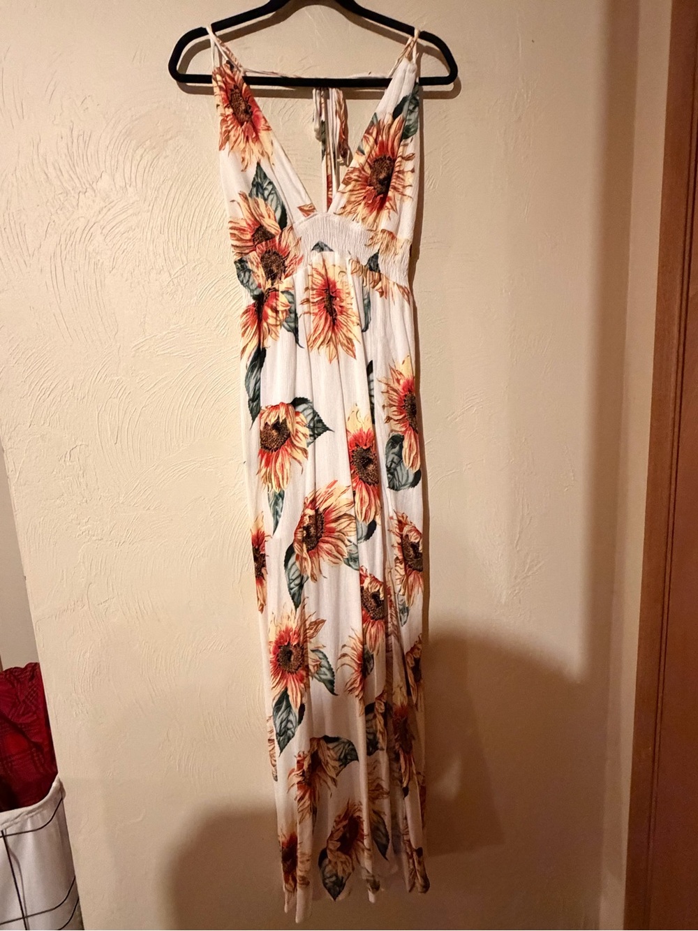 Magenta White Maxi Dress with Sunflower Print